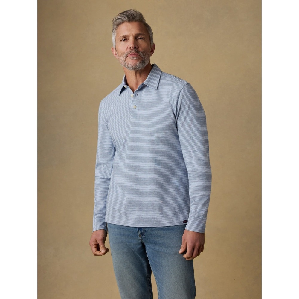 Faherty Brand Mens Pima Cotton Modal Striped Long Sleeve Polo Shirt Blue L